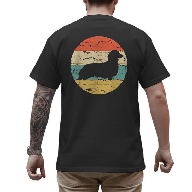 Dachshund Long Haired Dog Vintage Mom Dad Retro Men's Back Print T-Shirt