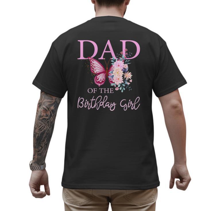 Dad 1st First Birthday Matching Family Butterfly Floral Men's Back Print T-Shirt
