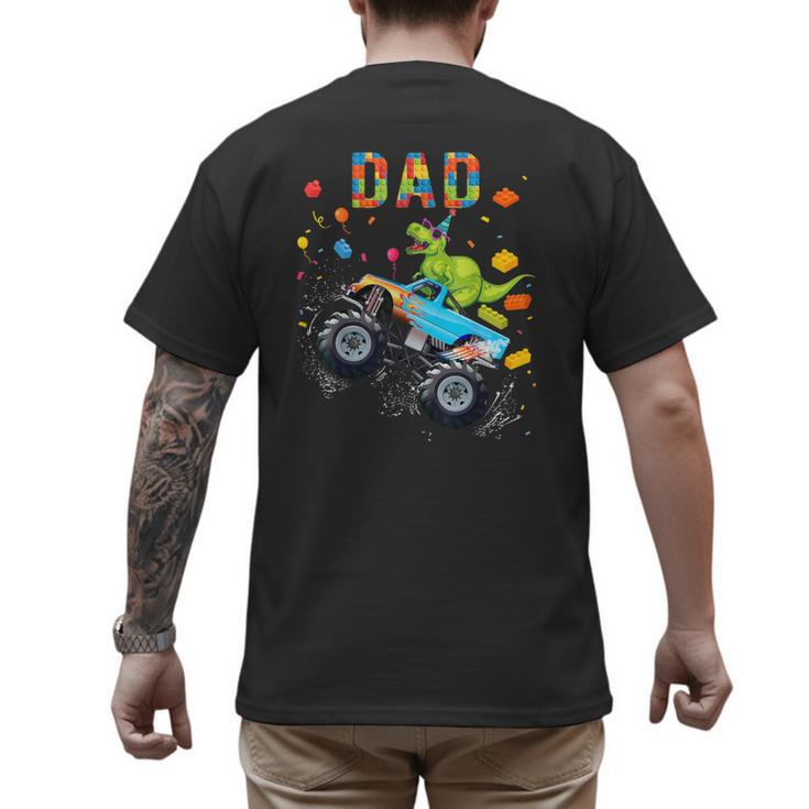 Dad Building Blocks Monster Truck Dinosaur Birthday Men's Back Print T-Shirt