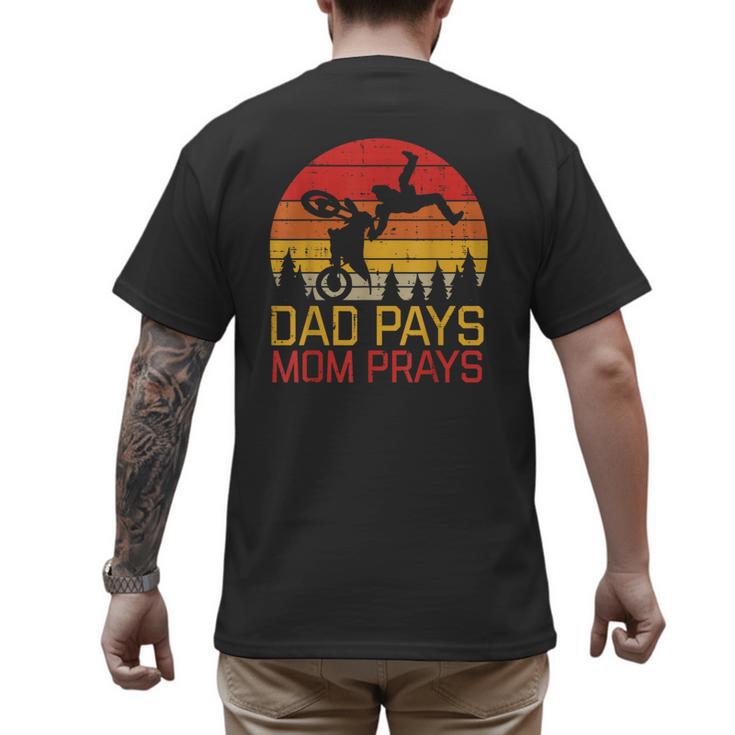 Dad Pays Mom Prays Dirt Bike Retro Motocross Boys Kids Men's Back Print T-Shirt