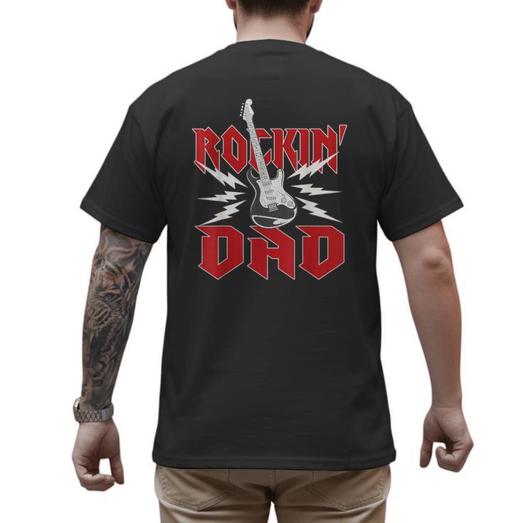 Dad Rockin One Birthday Family Matching Rock Guitar Men's Back Print T-Shirt