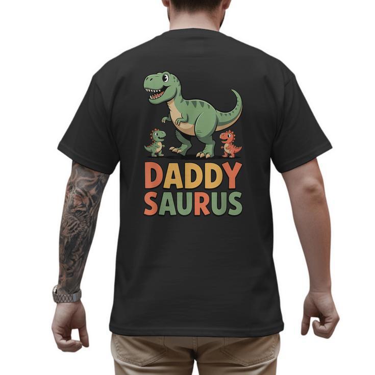 Daddy Saurus Dinosaur Dad Of Two Kids Dino Family Men's Back Print T-Shirt