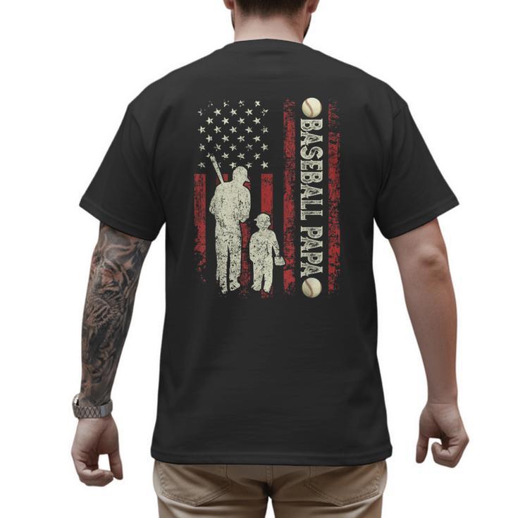 Father's Day Baseball Papa USA Flag Dad Men Baseball Men's Back Print T-Shirt