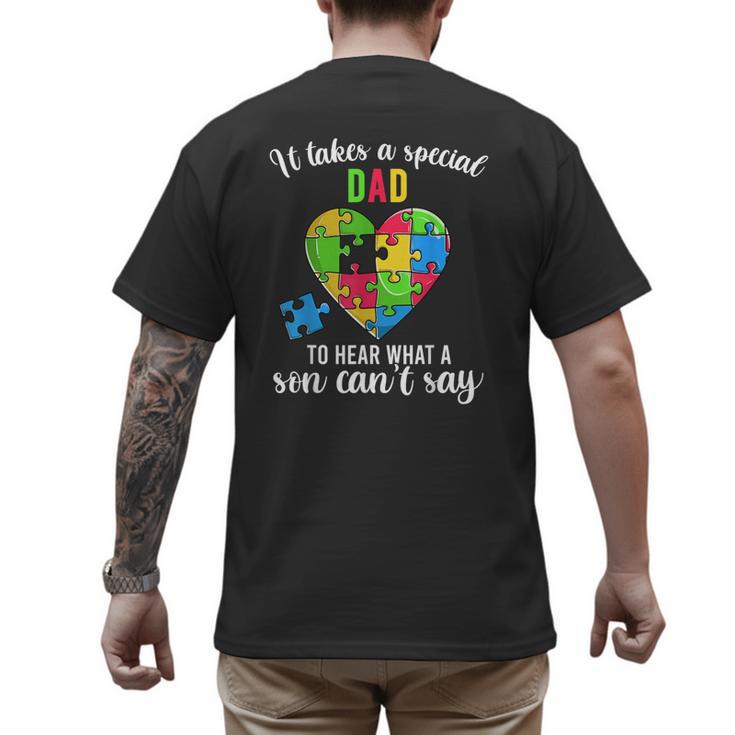Fun Heart Puzzle Shirts Dad Autism Awareness Family Support Men's Back Print T-Shirt