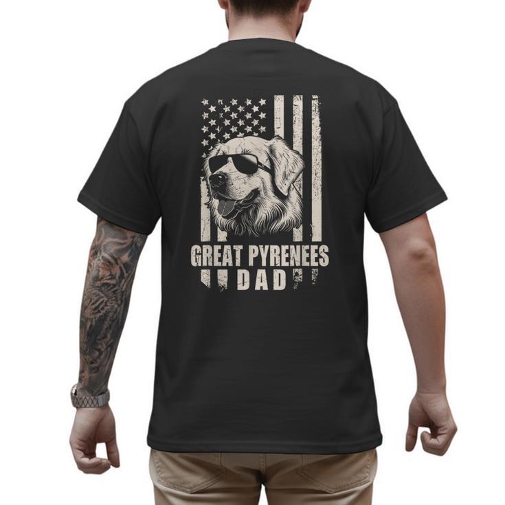 Great Pyrenees Dog Dad American Flag For Father Men Men's Back Print T-Shirt