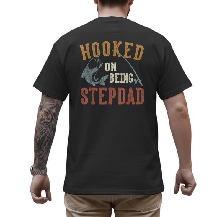 Hooked On Being Stepdad Father's Day Fishing Stepdad Men's Back Print T-Shirt