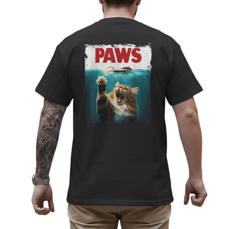 Humorous Paws Parody Cat Mouse For Cat Lover Cat Mom Cat Dad Men's Back Print T-Shirt