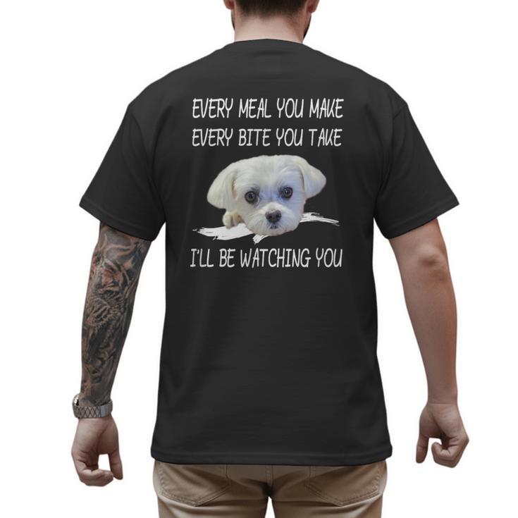 Maltese Dog Watching Owner Quote Puppy Mom Dad Men Women Girls Kids Men's Back Print T-Shirt