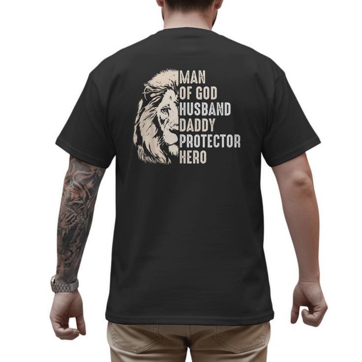 Man Of God Husband Daddy Protector Hero Lion Father's Day Men's Back Print T-Shirt