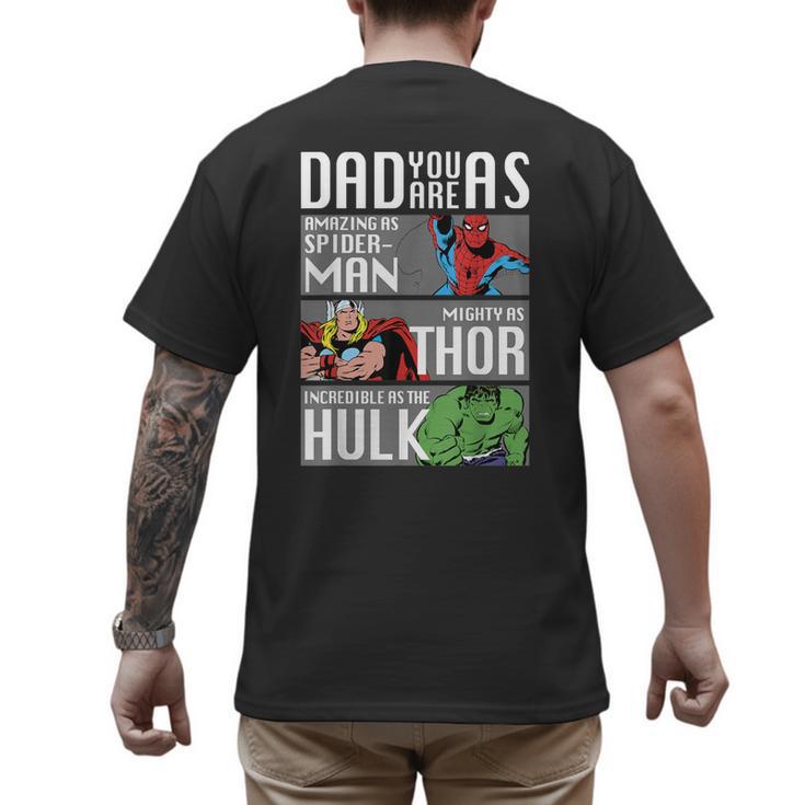Marvel Father's Day Spider-Man Thor Hulk Dad Attributes Men's Back Print T-Shirt