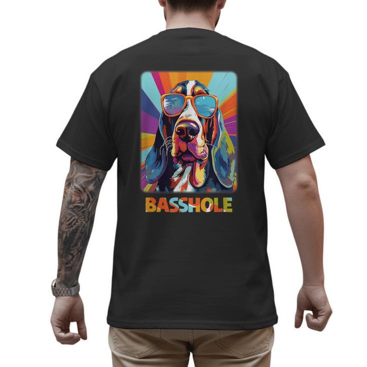 Mom & Dad Of a Basshole Basset Hound With Glasses -Adults Short Sleeve Men's Back Print T-Shirt