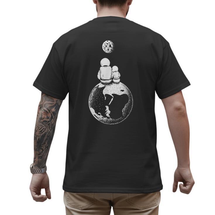 Moon And Astronaut Dad And Baby Space For Father's Day Men's Back Print T-Shirt