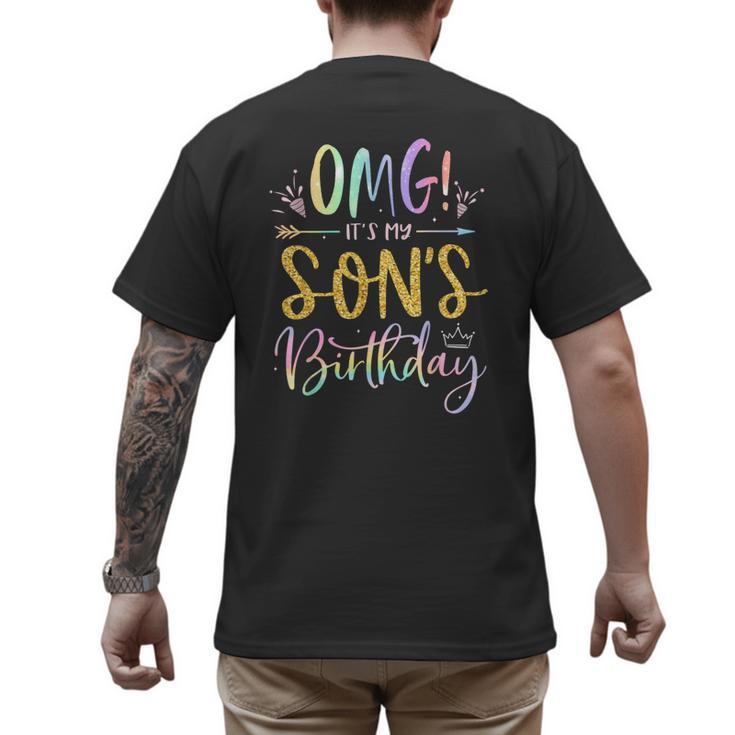 OMG It's My Son's Birthday Happy Bday Tie Dye Mom Dad Men's Back Print T-Shirt
