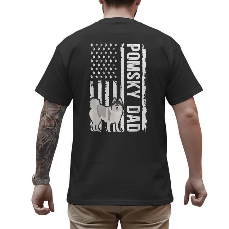 Pomsky Dad American Flag Pomsky Owner Pomsky Lover Men's Back Print T-Shirt