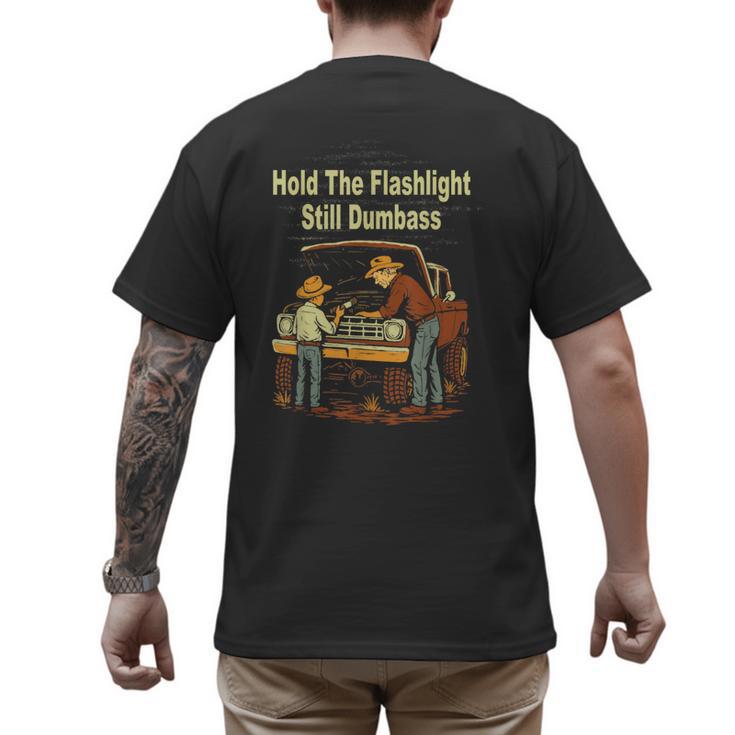 Retro Hold The Flashlight Still Dumbass Car Fixing Dad Son Men's Back Print T-Shirt