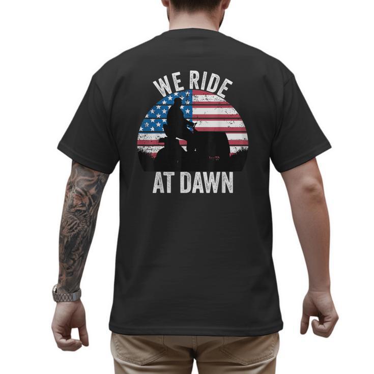 We Ride At Dawn Lawnmower Lawn Mowing Dad Vintage Men Men's Back Print T-Shirt