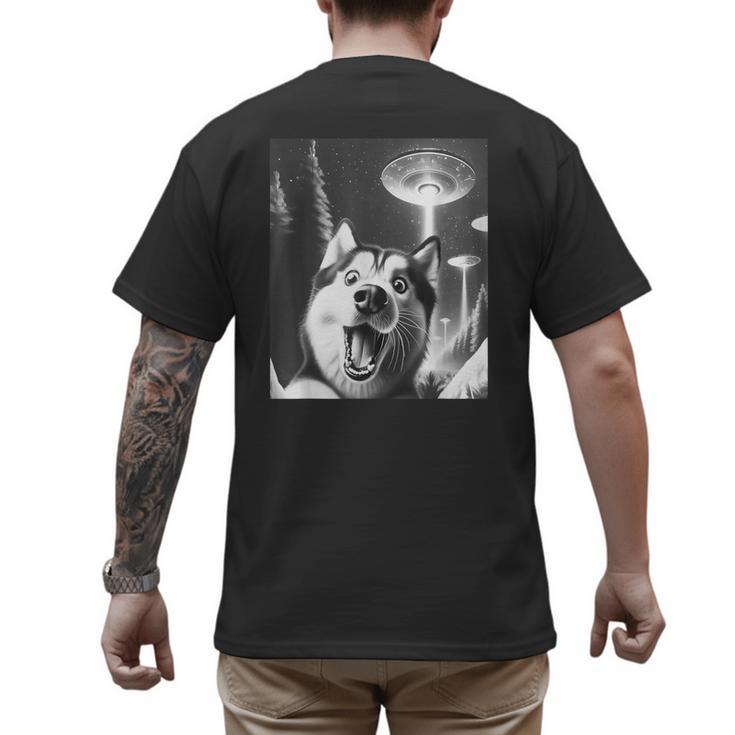Siberian Husky Alien UFO Taking a Selfie Dog Mom Dad Men's Back Print T-Shirt