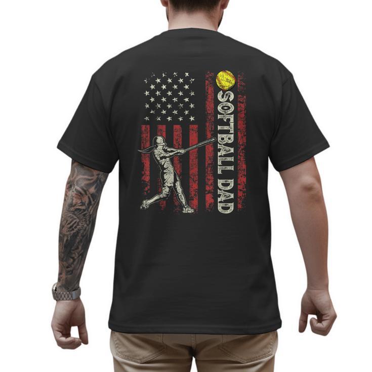 Softball Dad US Flag For Dad Men Patriotic Fathers Day Men's Back Print T-Shirt