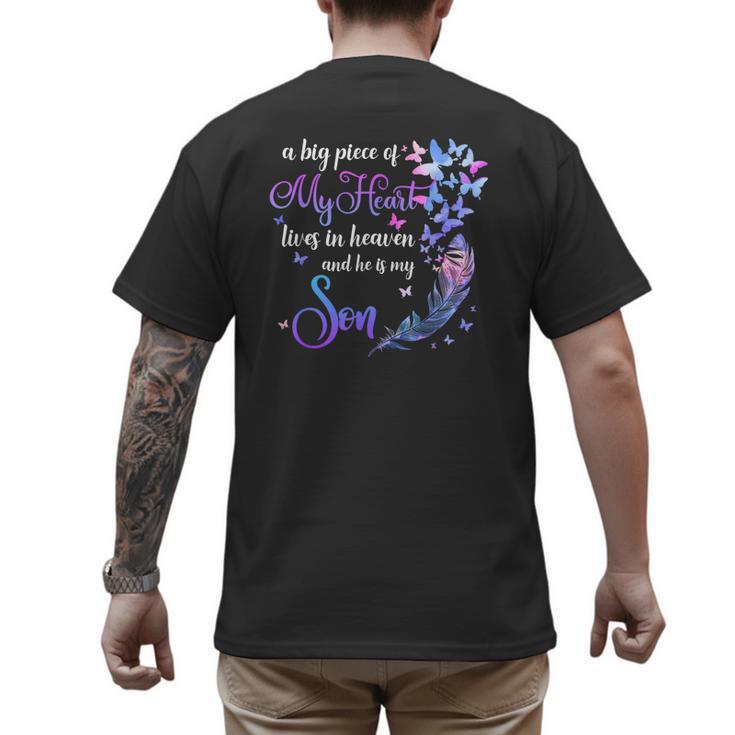 My Son Lives In Heaven Memorial Quotes Love Mom Dad Matching Men's Back Print T-Shirt