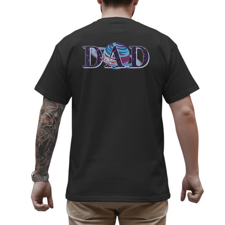 Space Dad Family Matching Mom Space Birthday Theme Party Men's Back Print T-Shirt