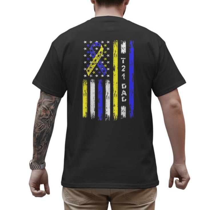 T21 Dad American Flag Down Syndrome Awareness Men's Back Print T-Shirt