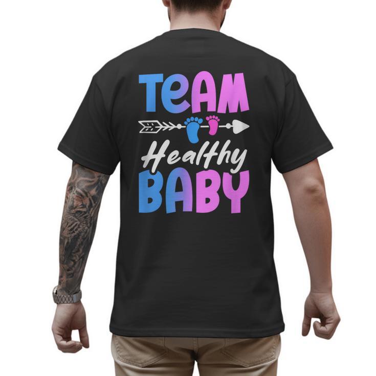 Team Healthy Baby Gender Reveal Pregnancy Mom Dad Men's Back Print T-Shirt