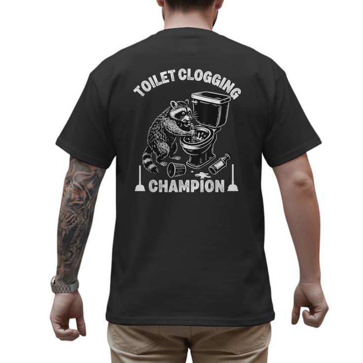 Toilet Clogging Champion Dad Joke Raccoon Trash Panda Men's Back Print T-Shirt