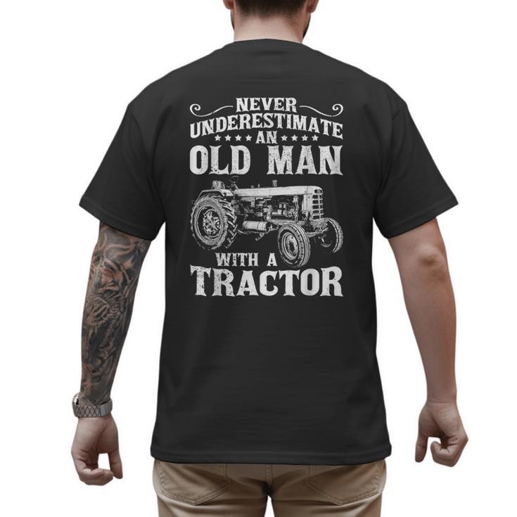 Never Underestimate An Old Man Tractor Farmer Dad Men's Back Print T-Shirt