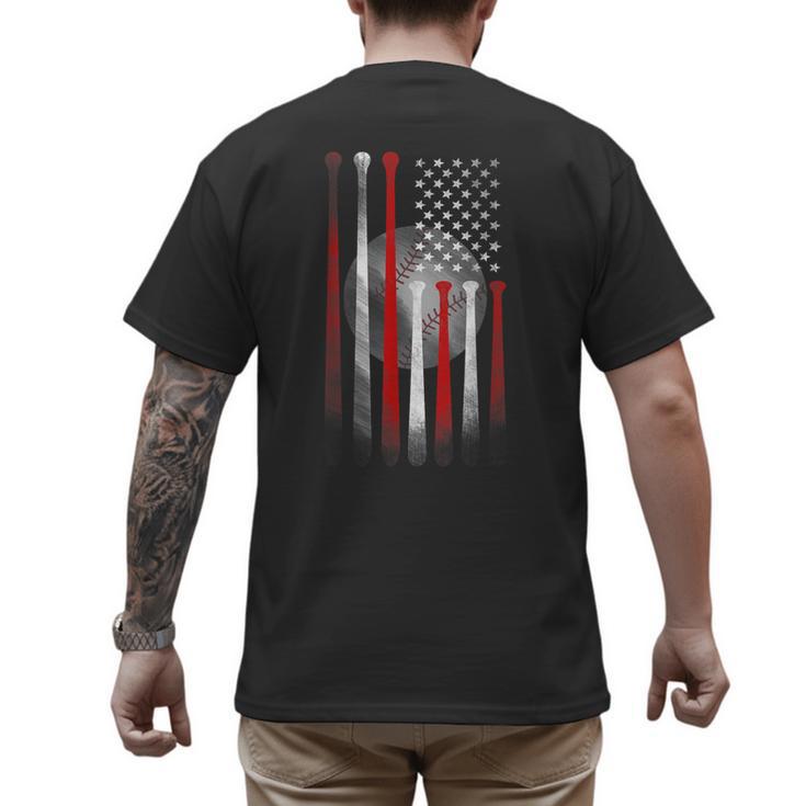 Vintage Baseball American Flag Classic Fit Tee For Dad And Mom Men's Back Print T-Shirt