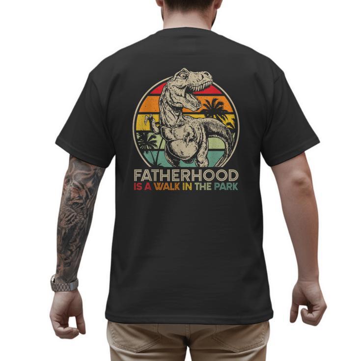 Vintage Fatherhood Is A Walk In The Park Dad T Rex Dinosaur Men's Back Print T-Shirt