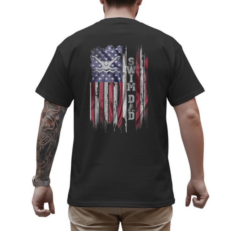 Vintage USA Flag Proud Swimming Dad Swim Swimmer Silhouette Men's Back Print T-Shirt