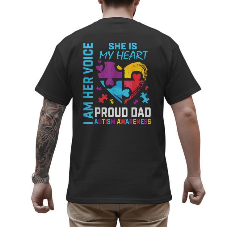 I Am Her Voice She Is My Heart Autism Awareness Daughter Dad Men's Back Print T-Shirt