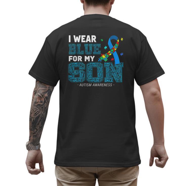 I Wear Blue For My Son Autism Awareness Mom Dad Parents Men's Back Print T-Shirt