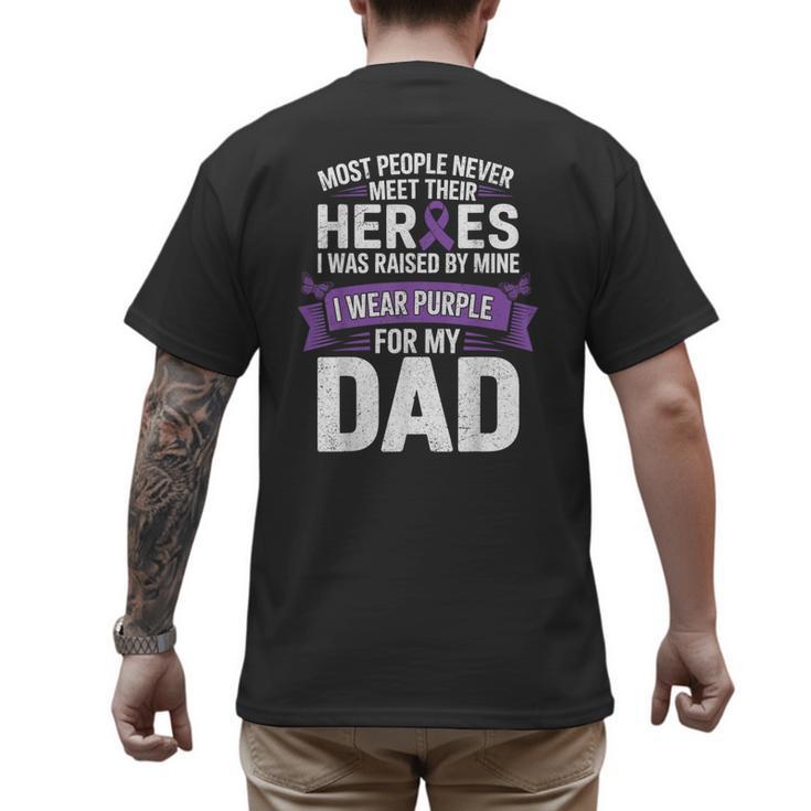 I Wear Purple For My Dad Pancreatic Cancer Support Men's Back Print T-Shirt
