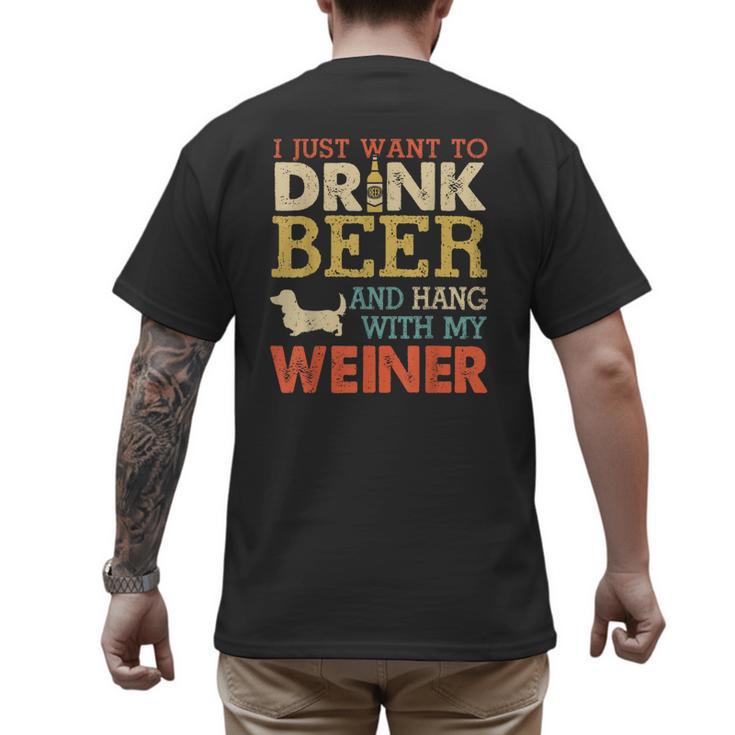 Weiner Dachshund Dad Drink Beer Hang With Dog Vintage Men's Back Print T-Shirt
