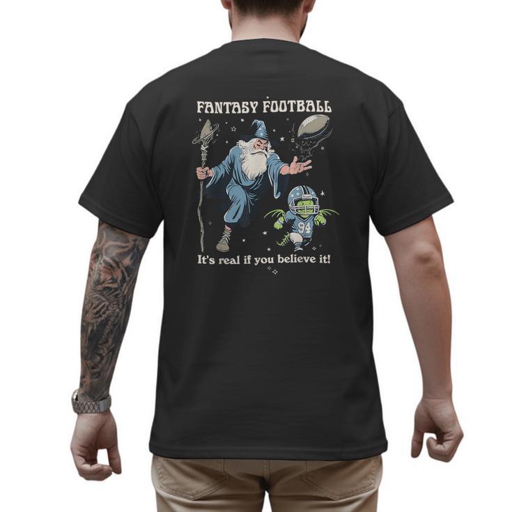 Wizard Dragon Fantasy Football Player Literal Dad Joke Men's Back Print T-Shirt