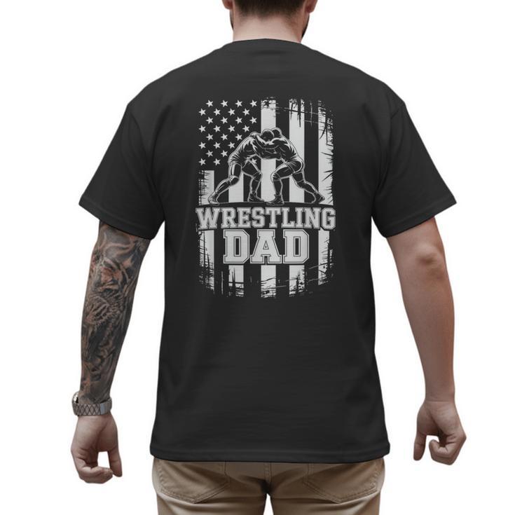 Wrestling Dad US Flag Fathers Day Wrestling Fans Men's Back Print T-Shirt