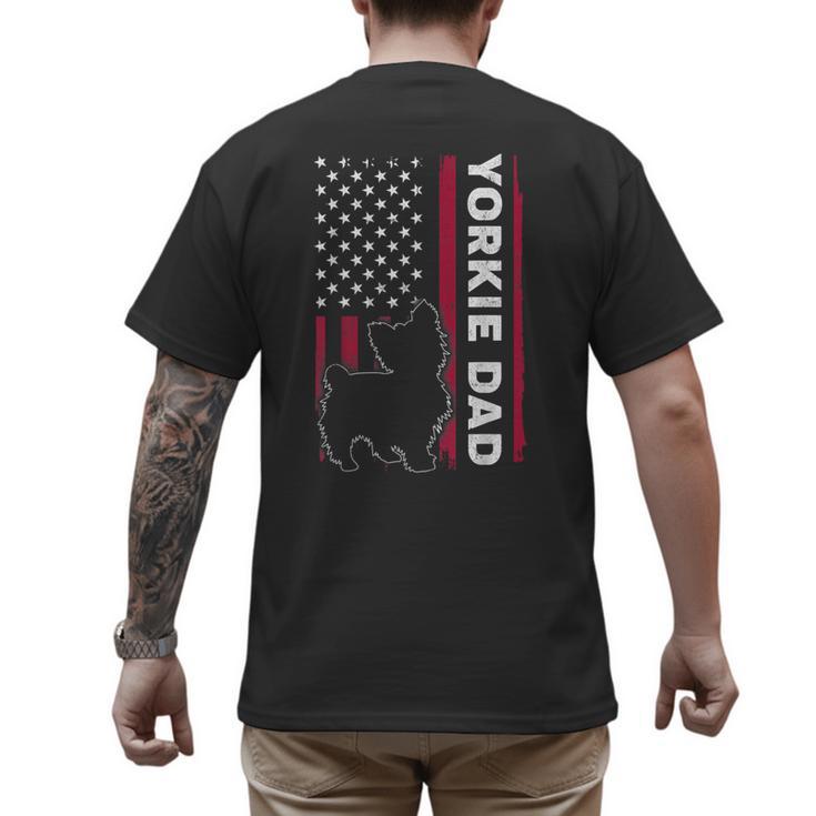 Yorkie Dog Vintage US American Flag Yorkie Dad Fathers Day Men's Back Print T-Shirt