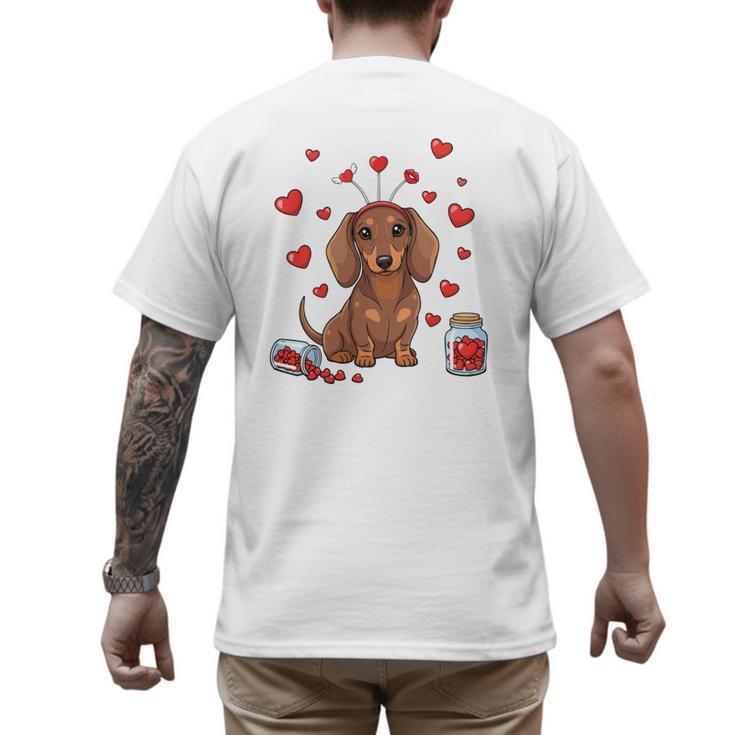 Cute Dachshund Valentine's Day Heart Love Dog Mom Dog Dad Men's Back Print T-Shirt