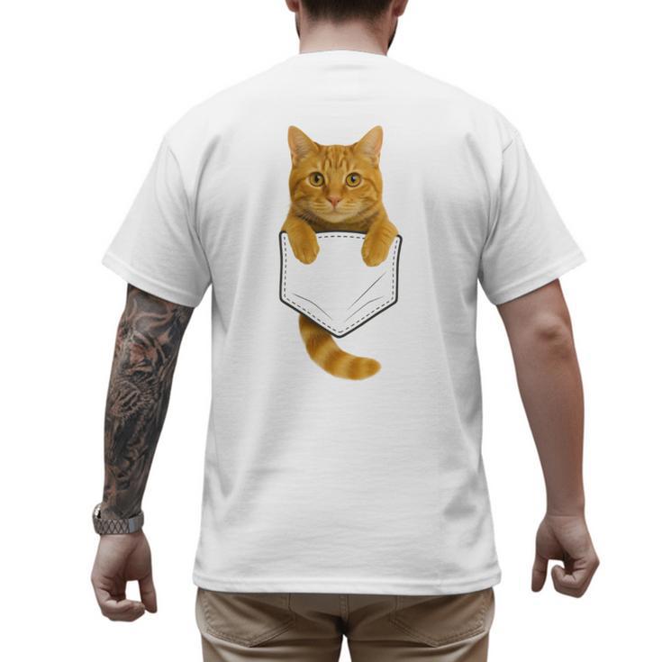 Cute Tabby Cat Pocket Cat Mom Cat Dad Cat Lover Men's Back Print T-Shirt