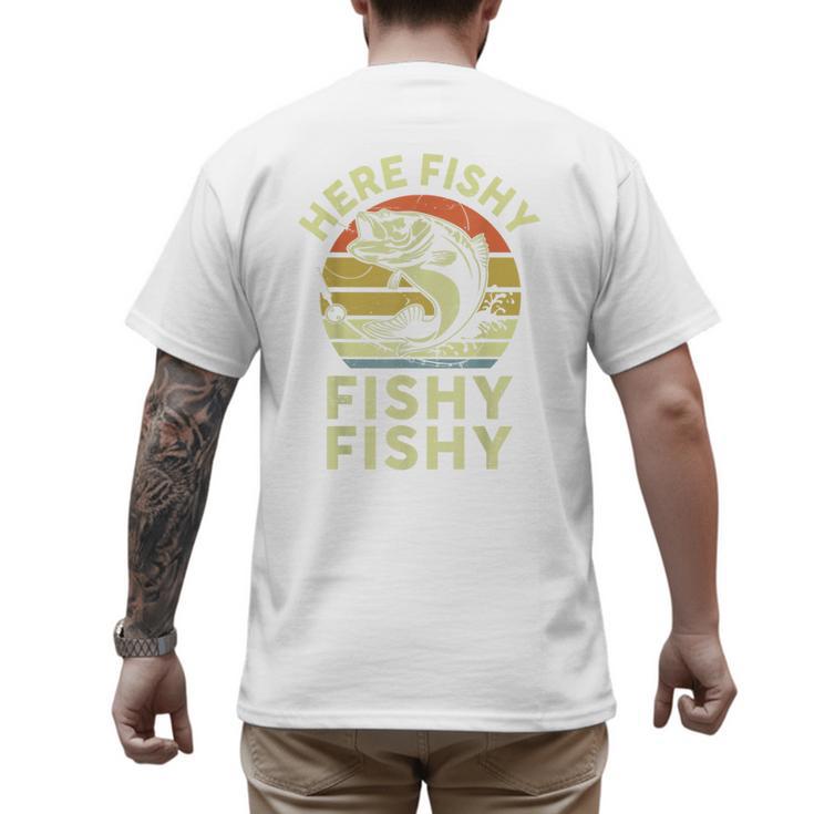 Here-Fishy Fishing Boy Large Mouth Bass Dad Men's Back Print T-Shirt