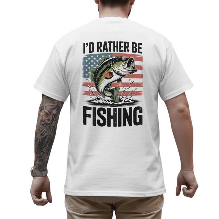 I'd Rather Be Fishing Bass Fish Dad Joke American Flag Men's Back Print T-Shirt