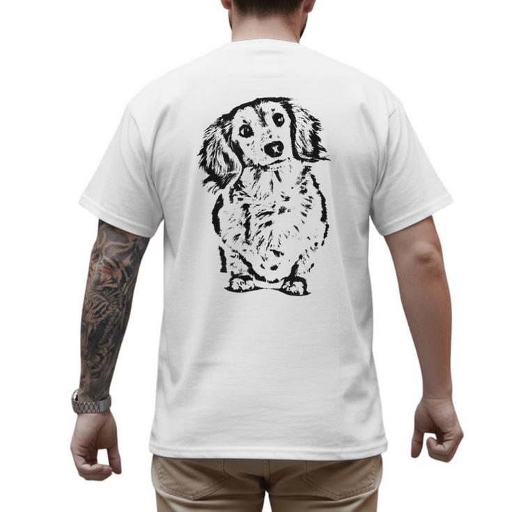 Long Hair Dachshund Lover Doxie Mom Dad Cute Wiener Dog Small Men's Back Print T-Shirt