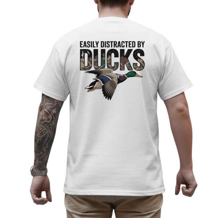 Mallard Duck Hunting Camo Easily Distracted Duck Dad Men's Back Print T-Shirt