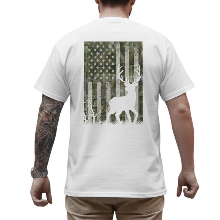 US Flag Deer Elk Buck Camoflage Hunting Hunter Dad Grandpa Men's Back Print T-Shirt