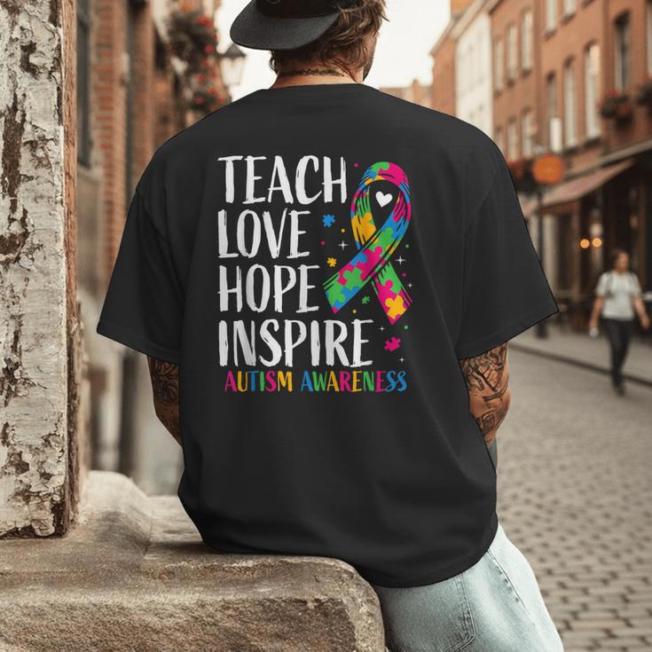 Autism Awareness Ribbon Mom Dad Kids Autistic Support Autism Men's Back Print T-Shirt Autism Awareness Ribbon Mom Dad Kids Autistic Support Autism Men's Back Print T-Shirt