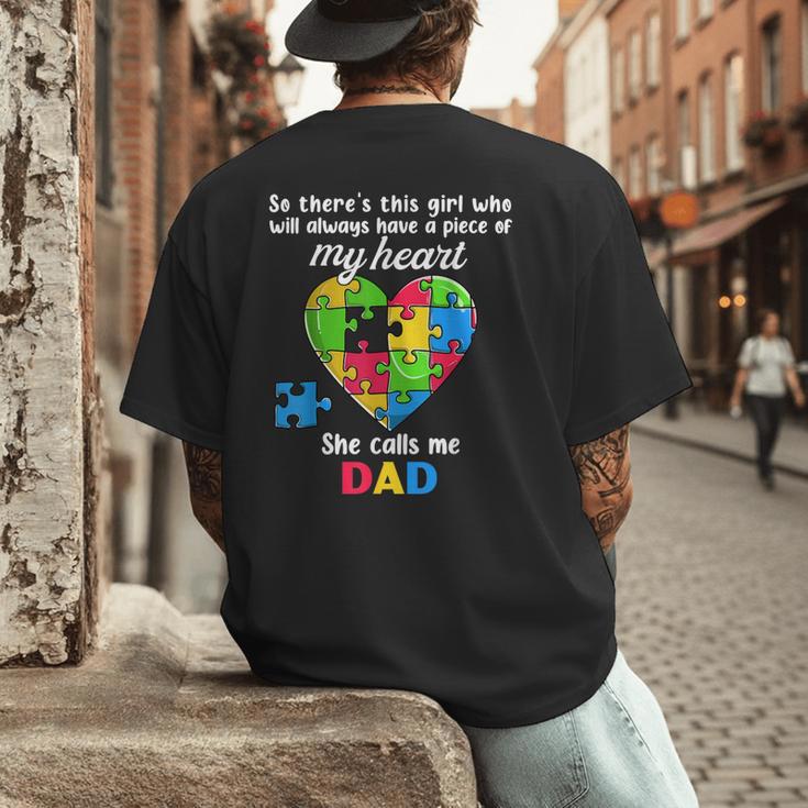 Autism Dad Of Autism Daughter Daddy Shirts Autistic Support Men's Back Print T-Shirt