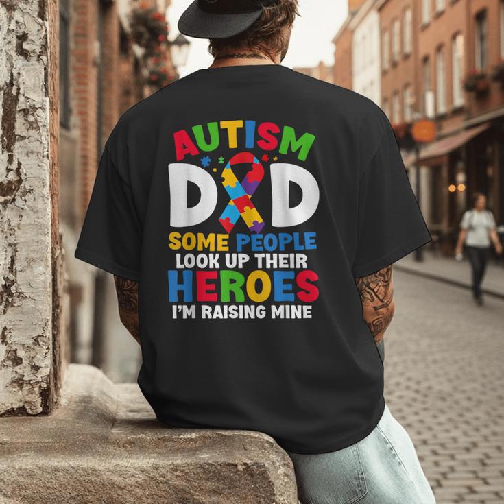 Autism Dad Puzzle Ribbon Proud Son Hero Autism Awareness Men's Back Print T-Shirt