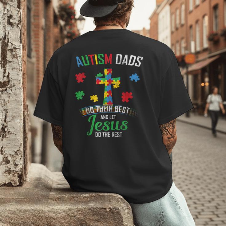 Autism Dad Son Father Autistic Kid Awareness Jesus Christian Men's Back Print T-Shirt