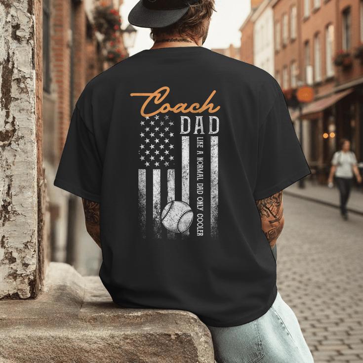 Baseball Coach Dad Like A Normal Dad Only Cooler USA Flag Men's Back Print T-Shirt